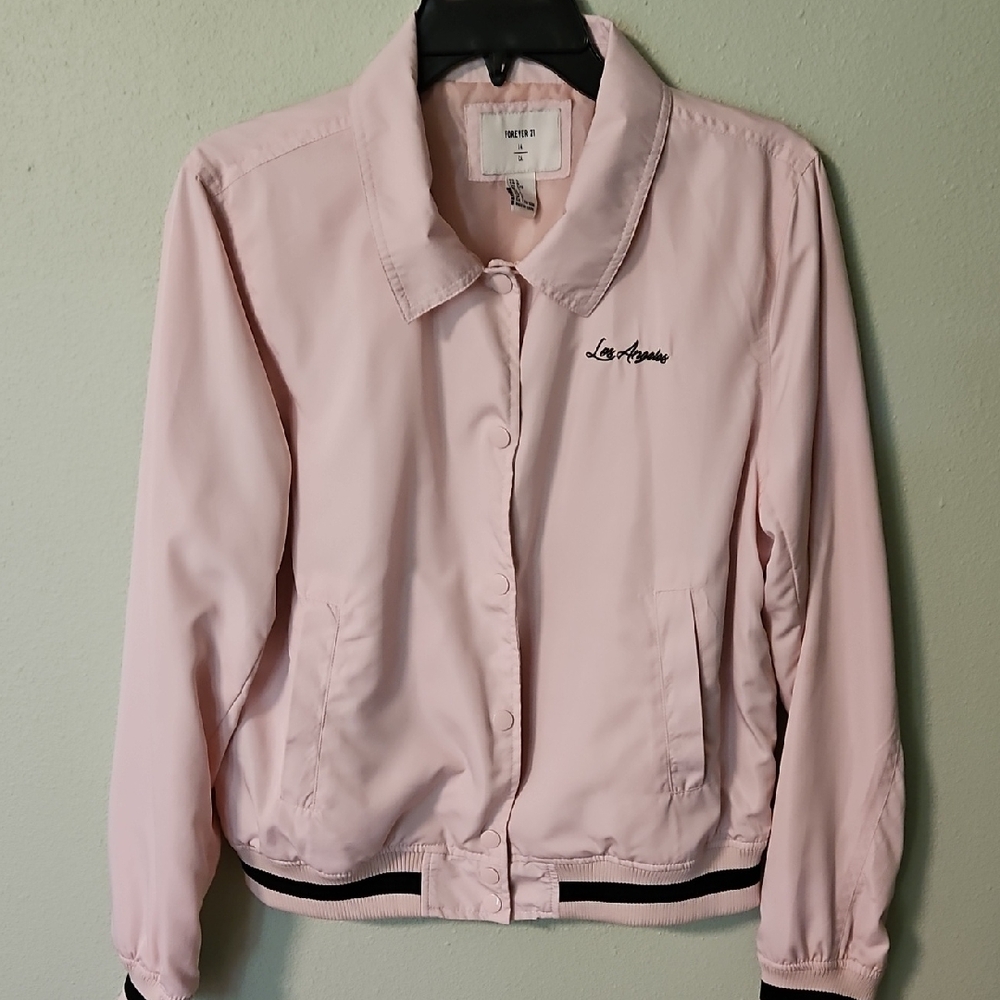 Forever 21 Pink Bomber Jacket with Black Trim